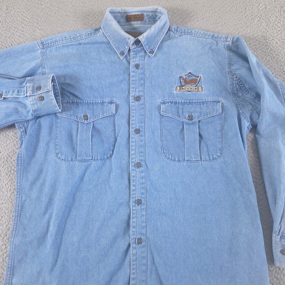 VINTAGE Browning Shirt Mens L Super Naturals Cotton Denim Hunting Outdoor 90s